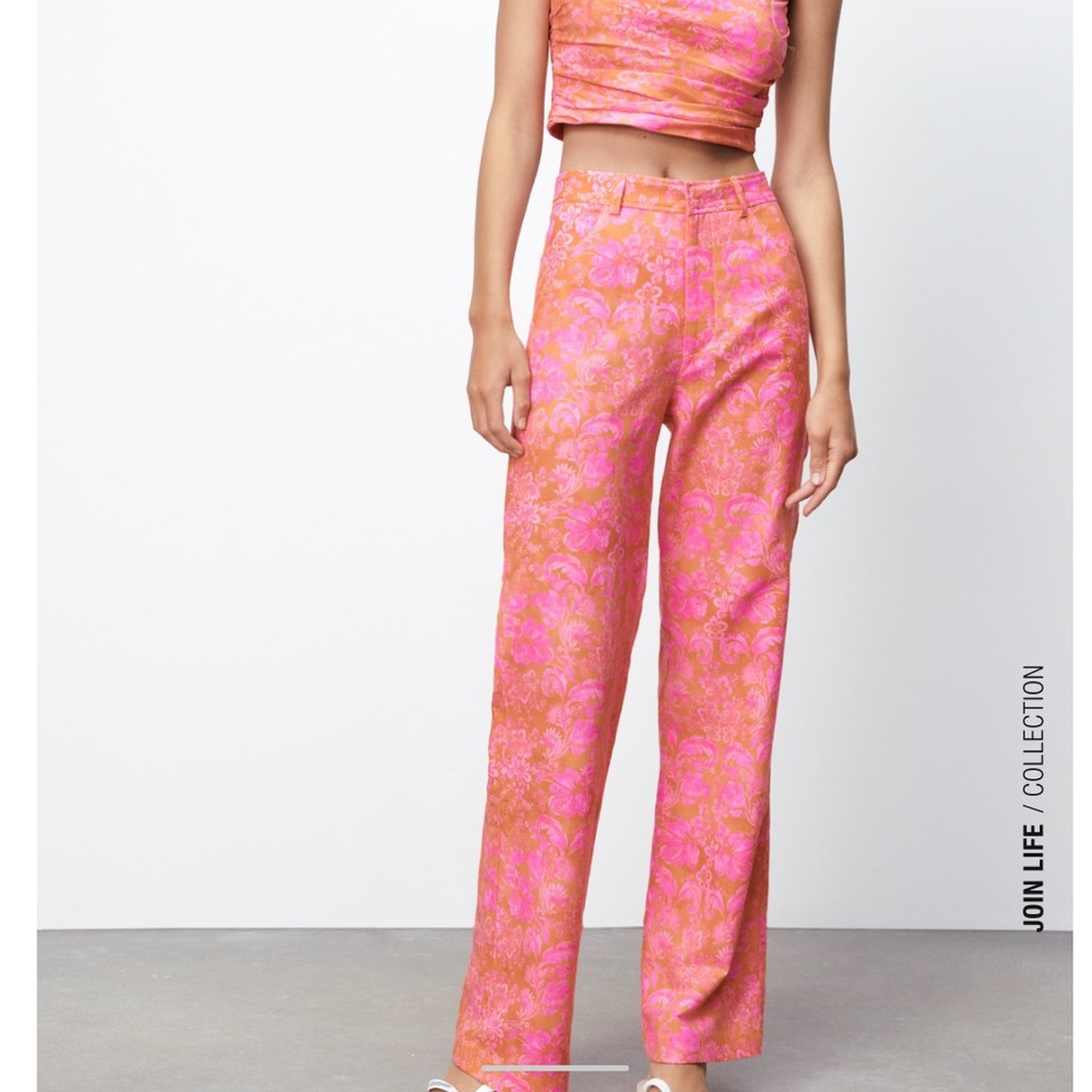 Zara full length wide leg linen blend pants